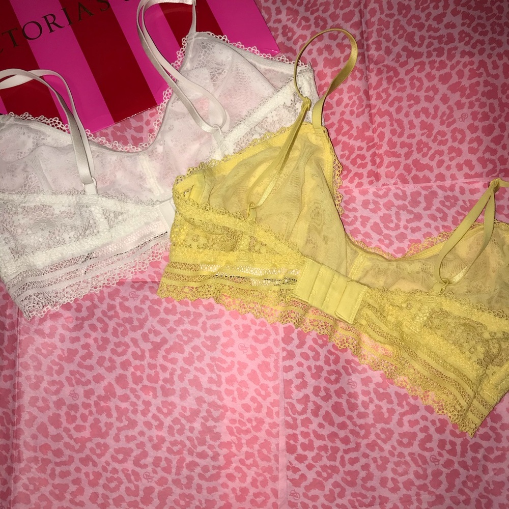 Victoria's Secret Bralette Lace Bundle Yellow White Size Medium - Picture 2 of 10